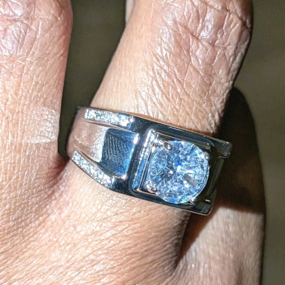 Men's Wedding Ring 14K White Gold Plated Round Cut Simulated Diamond Sz 9